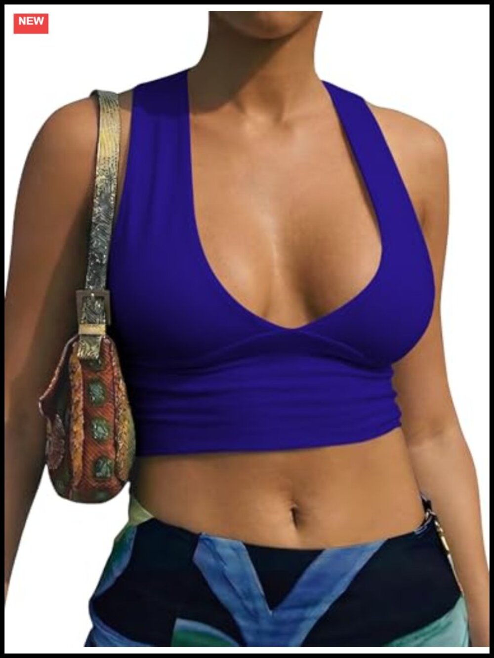 Women's Deep V Neck Back Cutout Racerback Crop Tank Top
